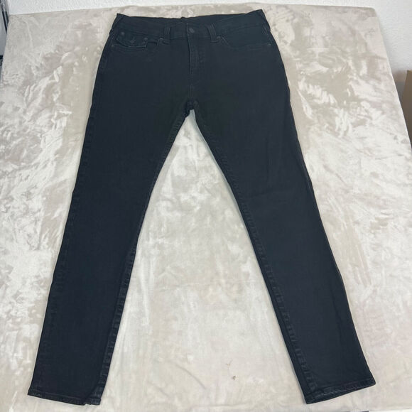 True Religion Jeans Mens 38x33 Black Denim Rocco Relaxed Skinny Punk Preppy